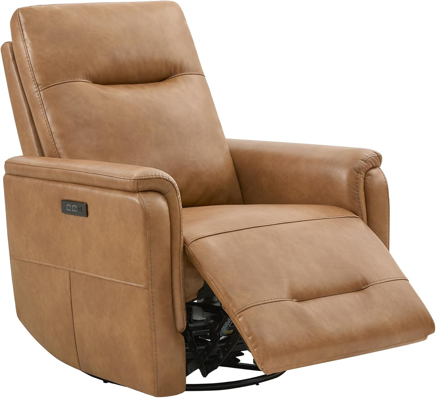 Watson & Whitely Genuine Leather Power Recliner Chairs W Power Headrest for Adults, Swivel Glider Recliner Chair W Charging Ports for Living Room, Light Grey