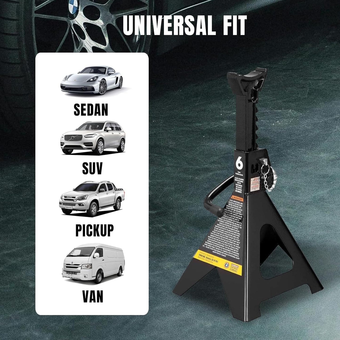 BIG RED AT46002ABR Torin Double Locking Steel Jack Stands, 2 Pack, 6 Ton (12,000 lb), Black