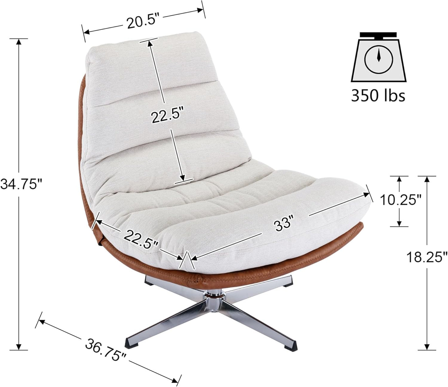 VESCASA Upholstered Swivel Accent Chair with Ottoman, Linen Reading Chair with Footrest, Comfy Lounge Chair Set with Foot Stool for Living Room/Bedroom/Indoor, Cream