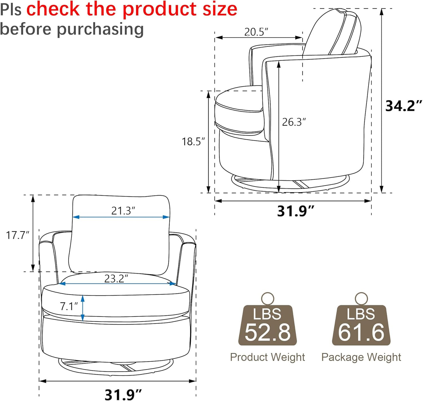Aoiy & Wifon 31.9" W Swivel Accent Chair, 360 Degree Modern Living Room Chair, Swivel Barrel Chairs for Living Room/Bedroom, Chenille,Beige, 2PACK