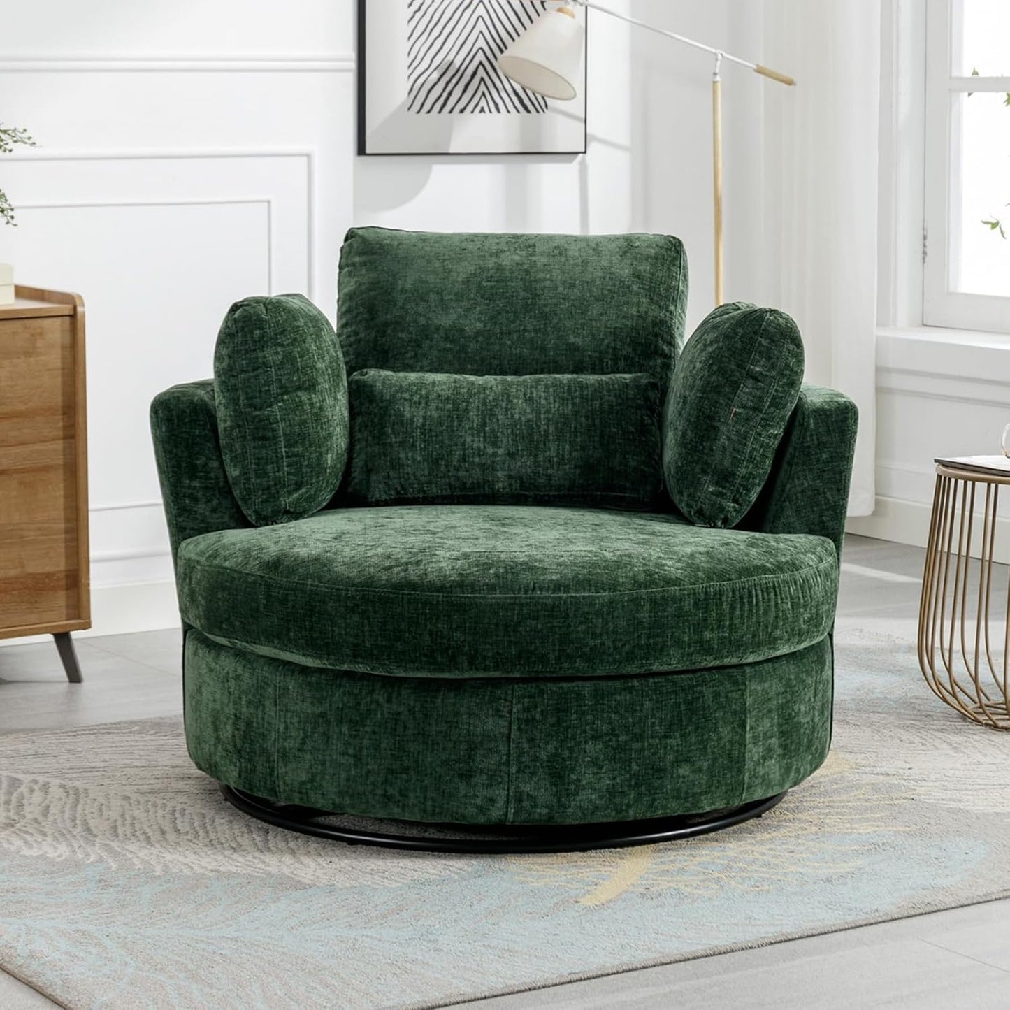 Setawix 42.2" W Swivel Barrel Accent Sofa with Pillows - 360 Degree Round Modern Oversized Arm Club Chair for Bedroom, Living Room, Lounge, Hotel