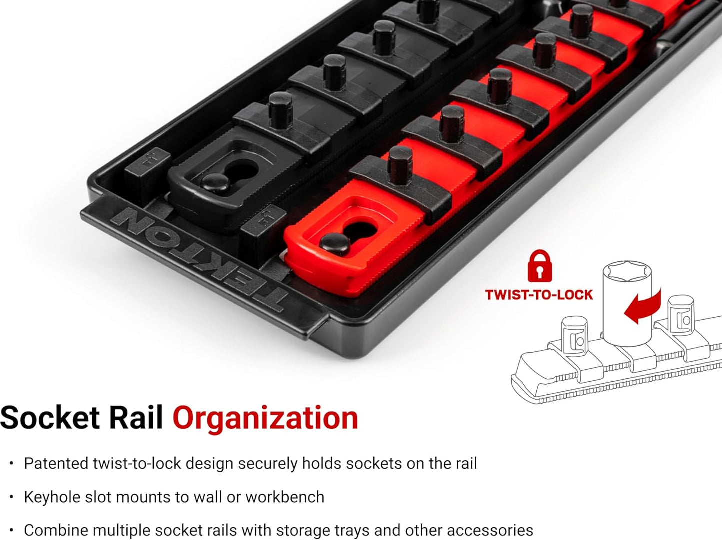 TEKTON 1/4 Inch Drive 6-Point Socket Set with Rails and Trays, 50-Piece (5/32-9/16 in., 4-15 mm) | SHD90215