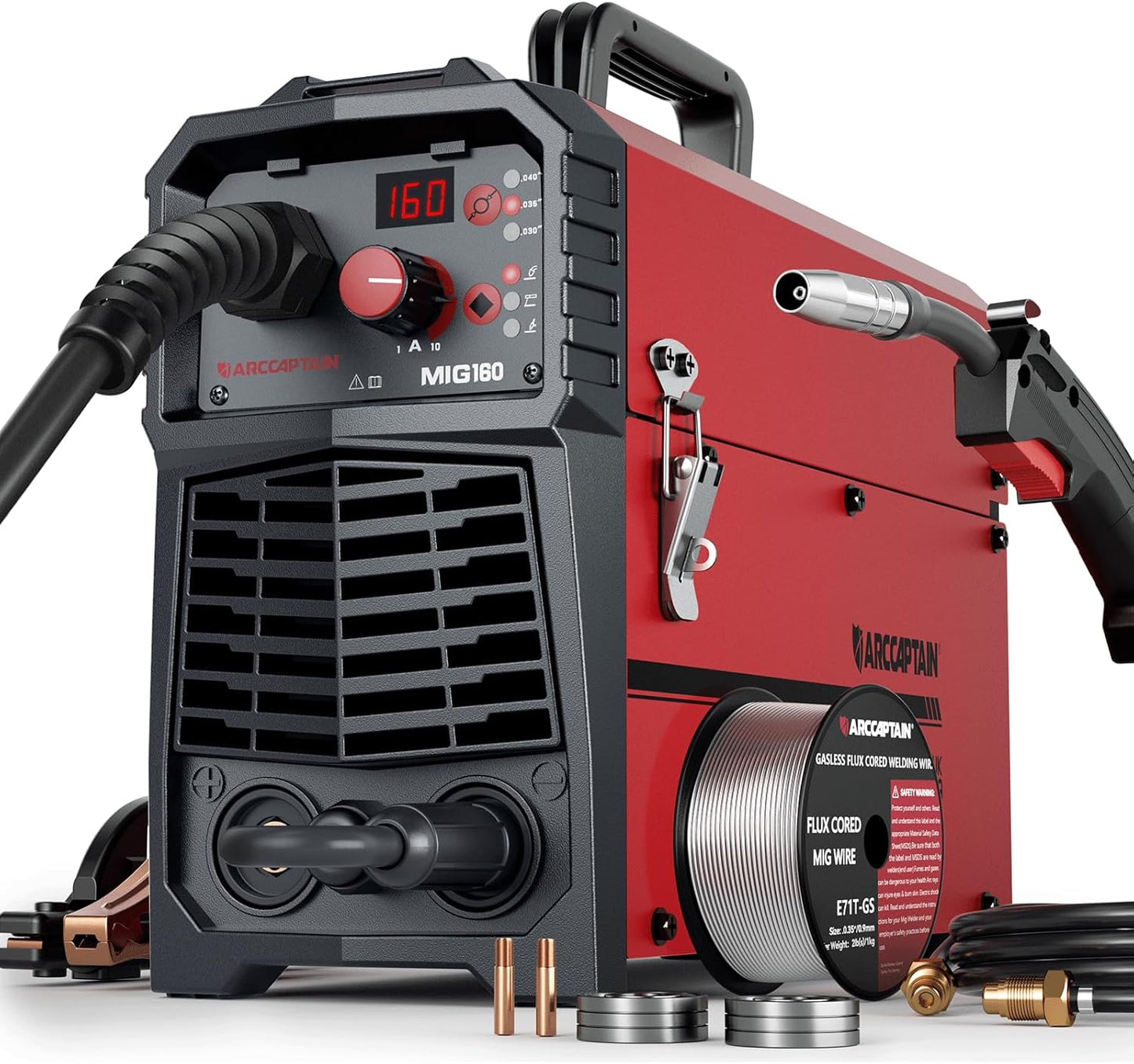 ARCCAPTAIN 130A MIG Welder, 110V Flux Core MIG Welder/Lift TIG/Stick 3 in 1 Welding Machine with Synergy, IGBT Inverter Portable Gasless Welder Equipment with Welding Gun and 2lb Welding Wire