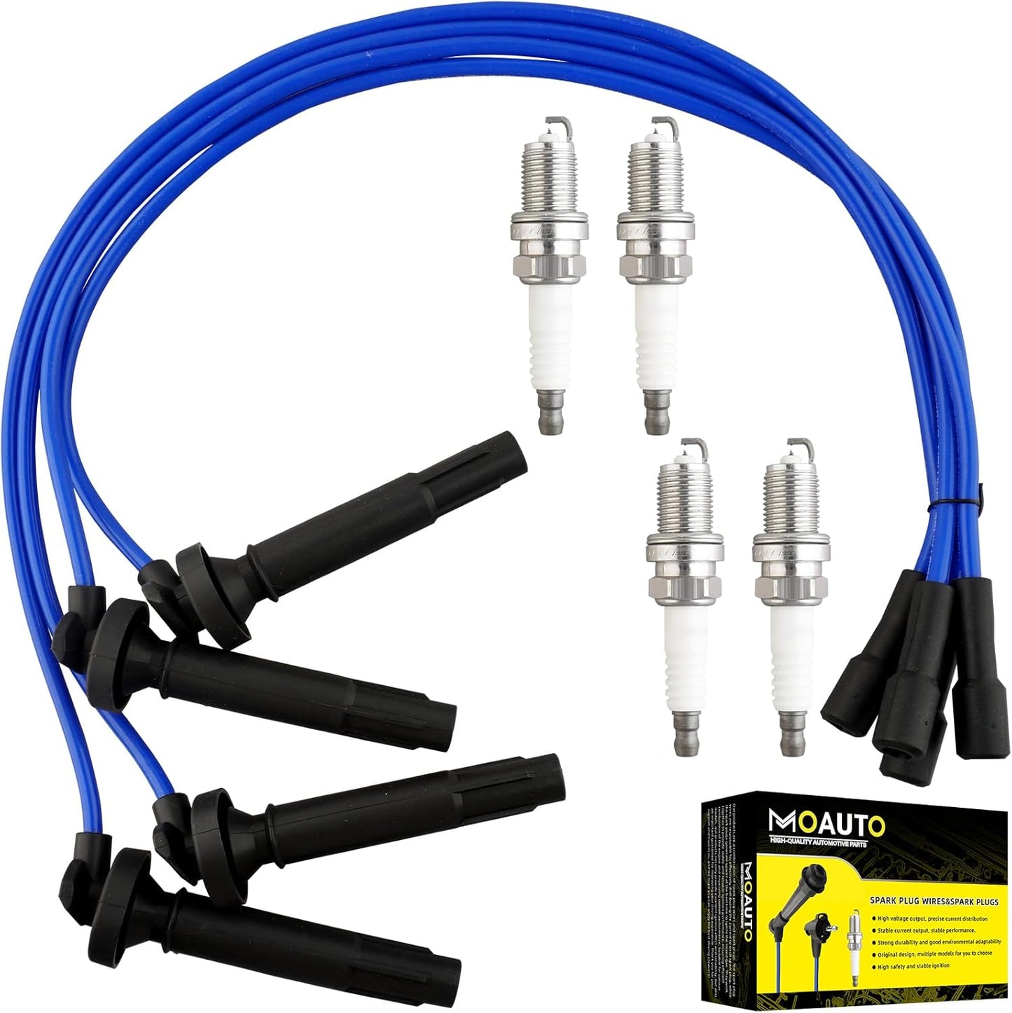 Set of 4 PCS Iridium Spark Plugs with Wire Set 32702-P0A-A00 8028 RC-HE73 671-4179 Compatible with Honda Accord Civic Acura Odyssey CL Isuzu Oasis - L4 2.3L 2.2L 1.6L