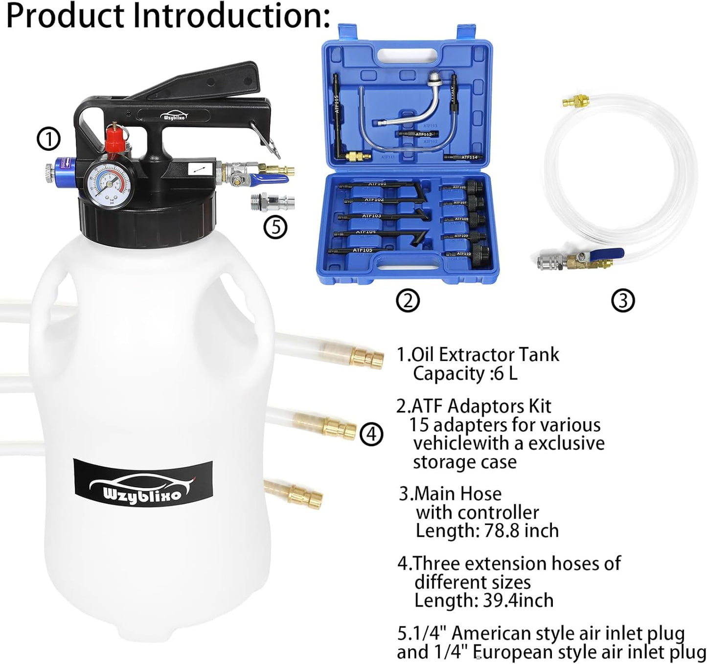 10L Transmission Fluid Pump and Oil Extractor Pump,10L Automatic Transmission Fluid Pump Fluid Extractor/Dispenser for ATF Filler System with 15 Pieces ATF Filler Adapters and 4 Hoses (BLUE, 10L)