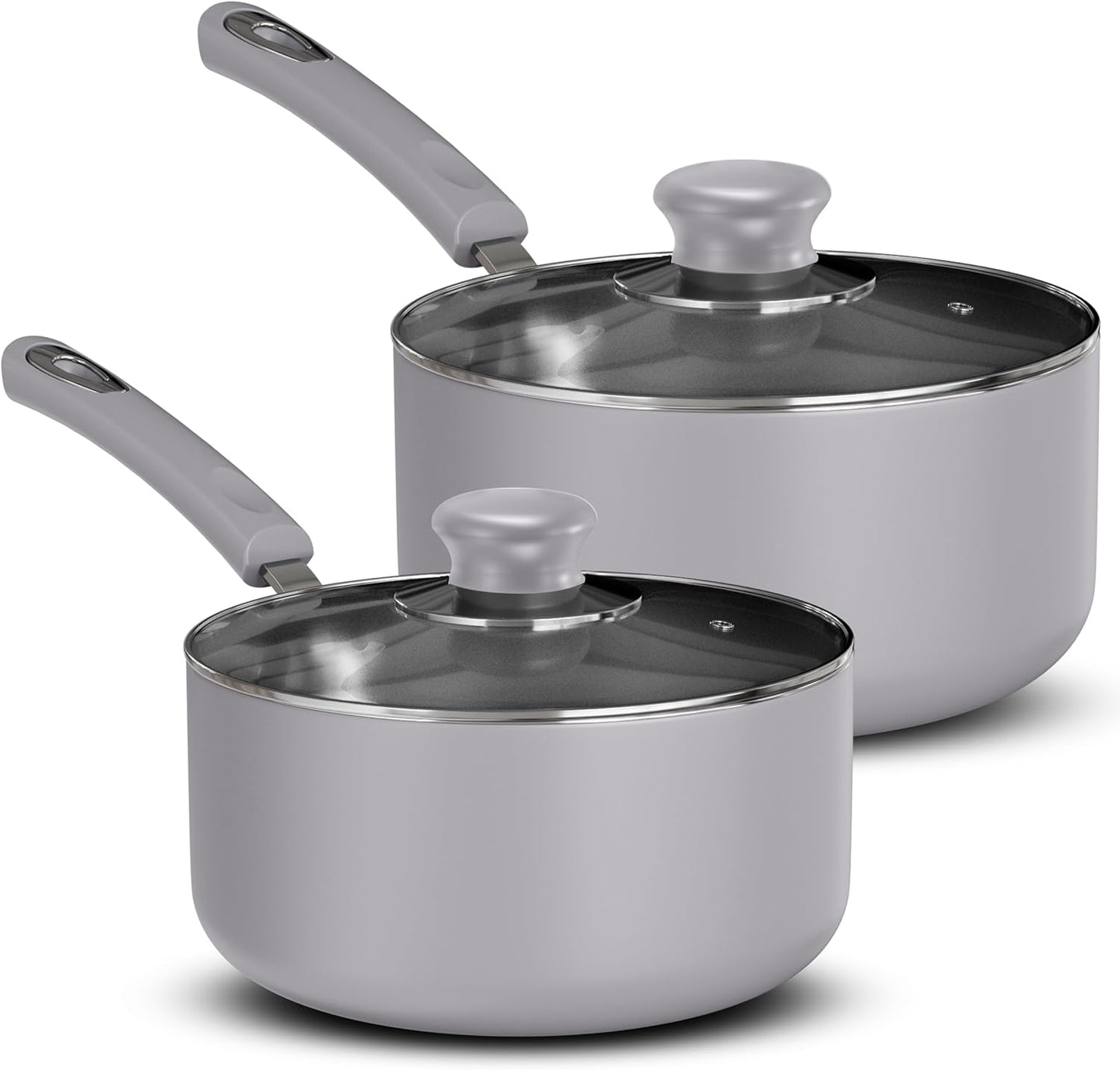 Utopia Kitchen Nonstick Saucepan Set, Cooking Pots with Lids, 1 Quart and 2 Quarts Multipurpose Kitchen Small Pots for Cooking Nonstick With Lids, 1 qt & 2 qt Set, Grey & Black