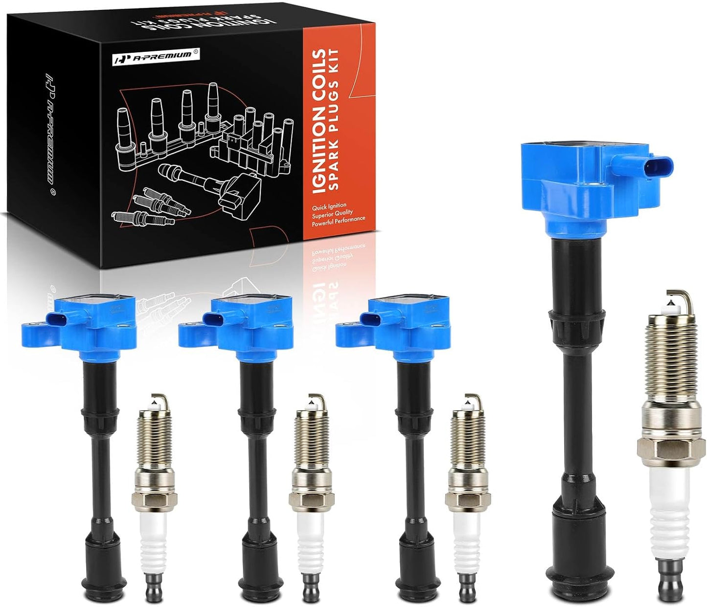 A-Premium Set of 4 Ignition Coil Pack and Iridium Spark Plugs Compatible with Ford Escape 2013-2016, Fusion 2013-2014, Fiesta 2014-2019, Transit Connect 2014-2016, 1.6L