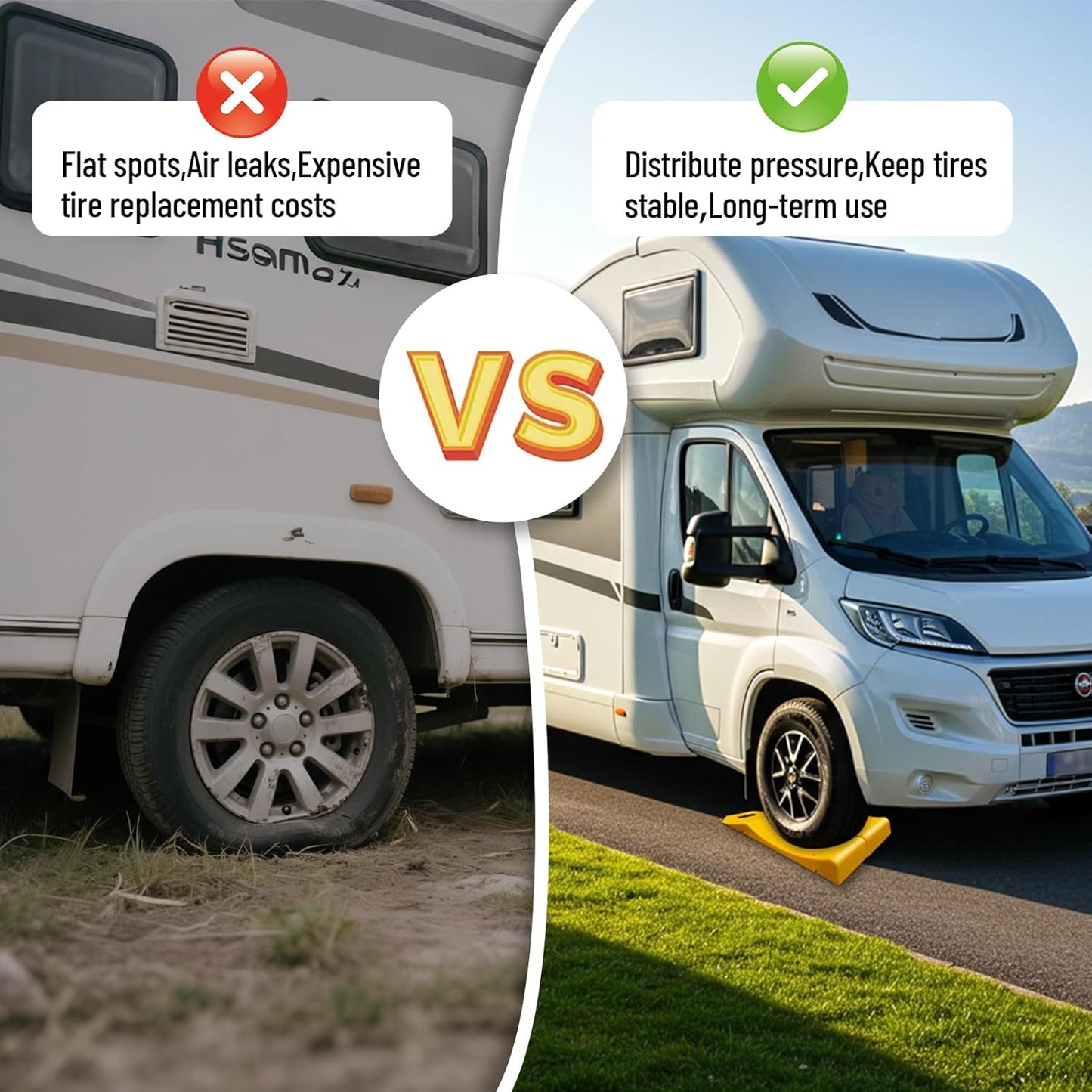 4 Packs Tire Saver Ramps, Non-Slip Prevent Flat Spots Caused by Long Parking, Flat Tire Prevention Tire Ramps, Quality Portable Handle Design for Easy Movement Suit for Cars RV Camper Trailer