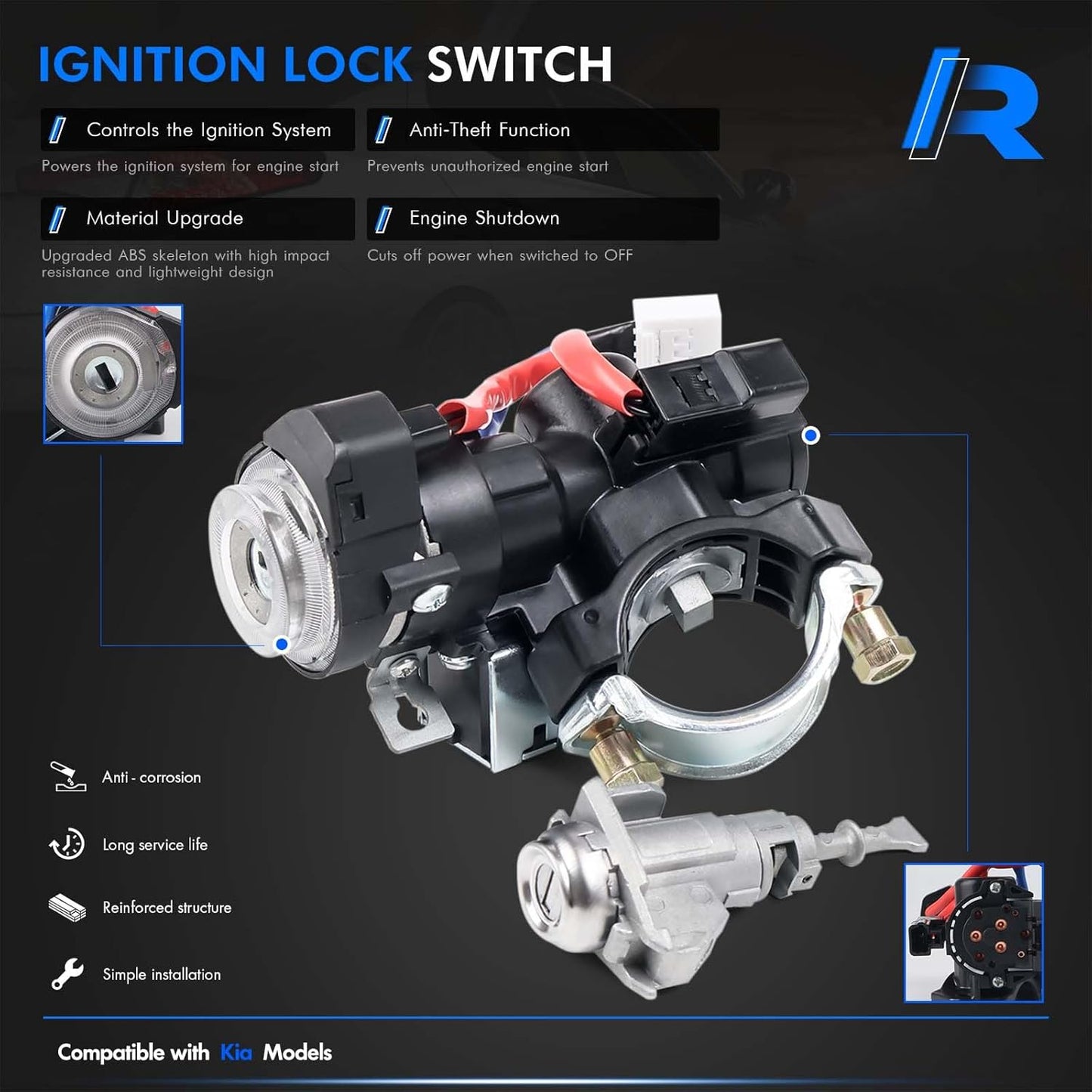 81905-2T040 Ignition Lock Switch Assembly with Door Lock Cylinder & Keys Fit for Kia Optima 2011-2015, Ignition Lock Cylinder with Housing Replace# 81970-2TA00, 81900-2TD00