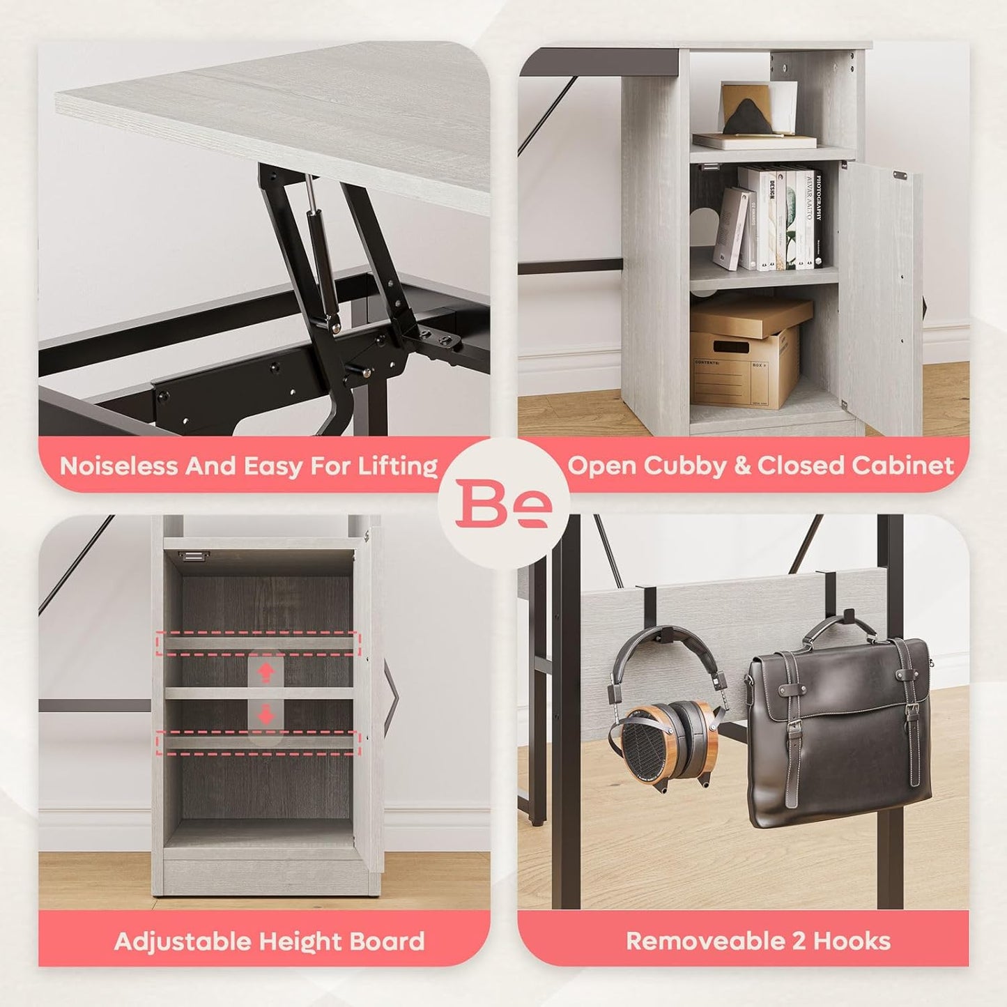 Bestier L Shaped Standing Desk Adjustable Height, 60" Corner Computer Desk with Storage File Cabinet, 95.2" Long and Large Reversible Office Desk with Lift Top, Washed White