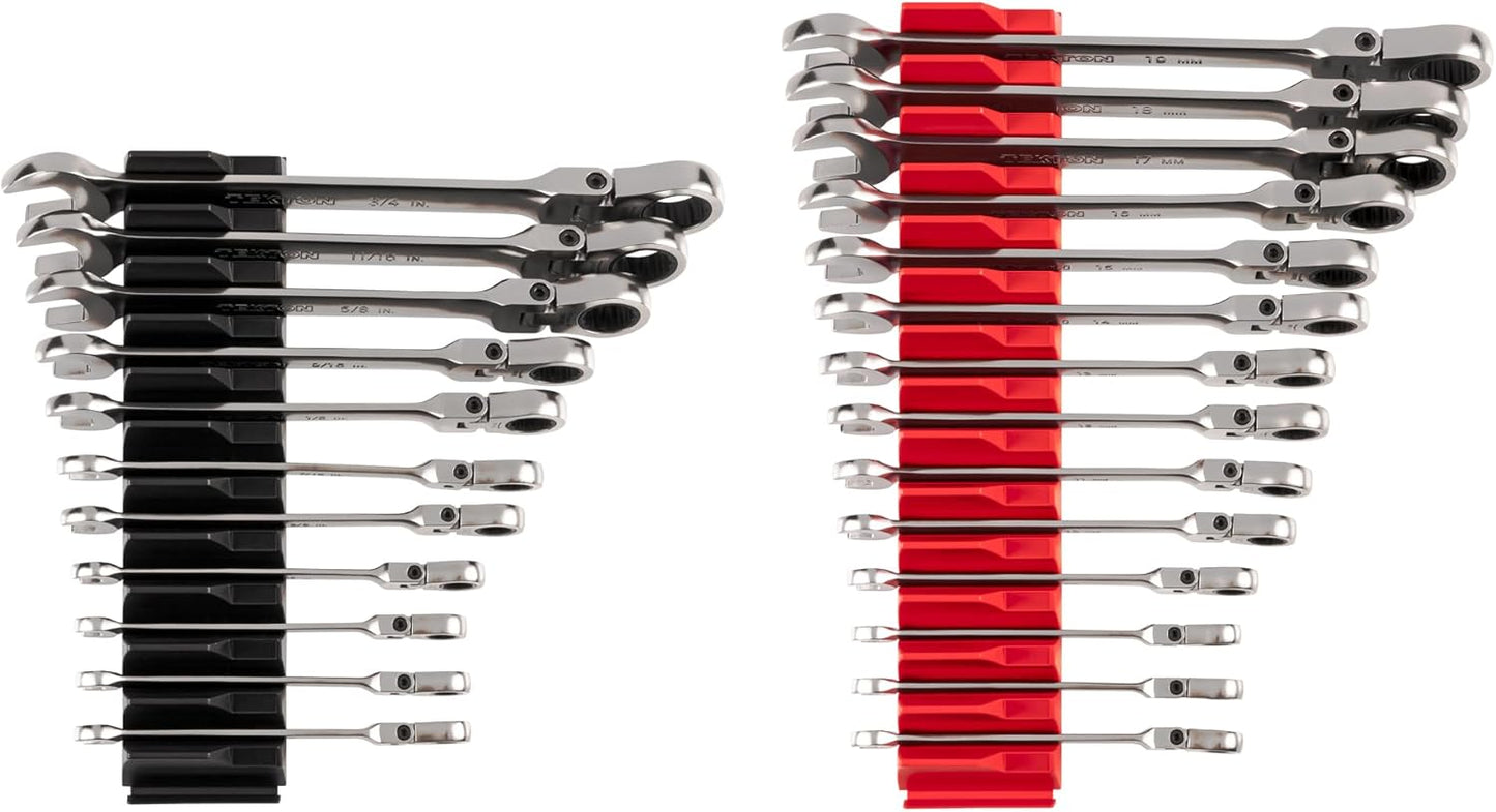 TEKTON Flex Head 12-Point Ratcheting Combination Wrench Set with Modular Organizers, 14-Piece (6-19 mm) | WRC95302