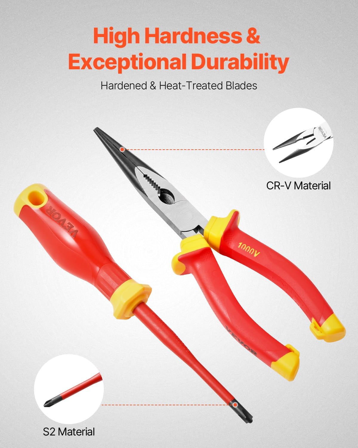 VEVOR Insulated Screwdriver Set, 50-Piece Professional Electrical Screwdriver Set, 1000V Insulated Electrician Tool, with Magnetic Tips, T-Handle Hex Wrench, Screwdriver, Single-Pole Voltage Tester