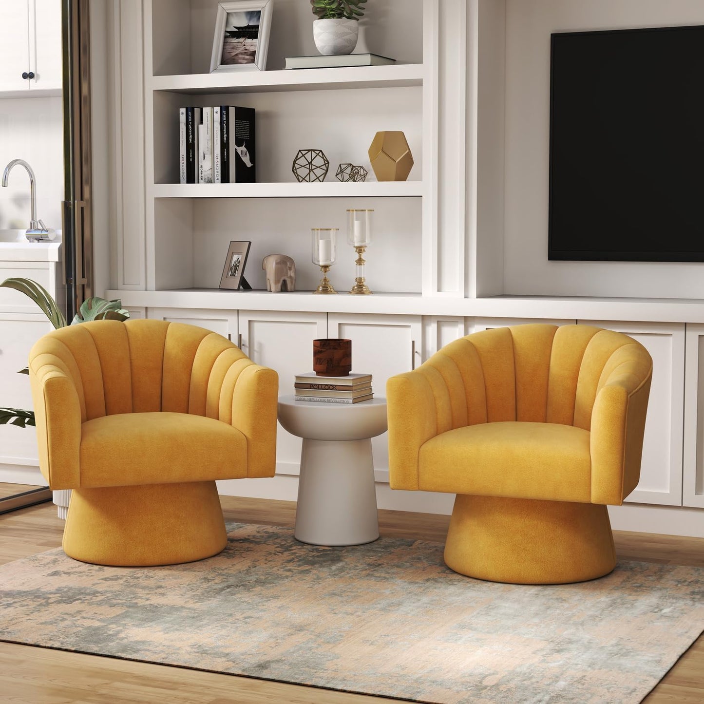 Swivel Accent Chair,Upholstered Velvet 360° Swivel Barrel Chair for Living Room Overstuffed Bouncle Reading Chair Round Armchair for Bedroom,Vanity,Office(Pink)