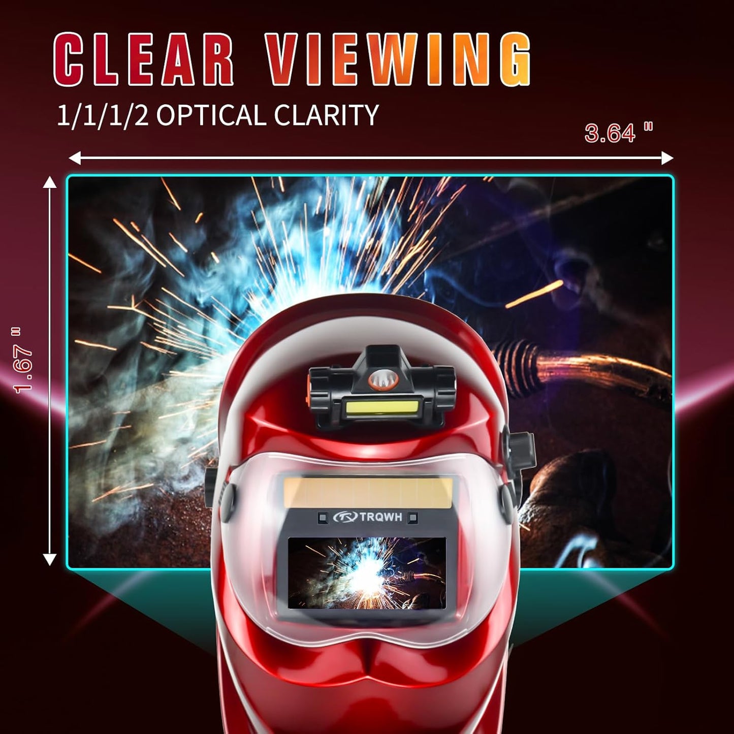 Auto Darkening Welding Helmet with Light Solar Powered True Color Welding Hood 2 Arc Sensor Wide Shade 9-13 Welding Mask with Extra Grinding Mode Weld Helmet (Red)