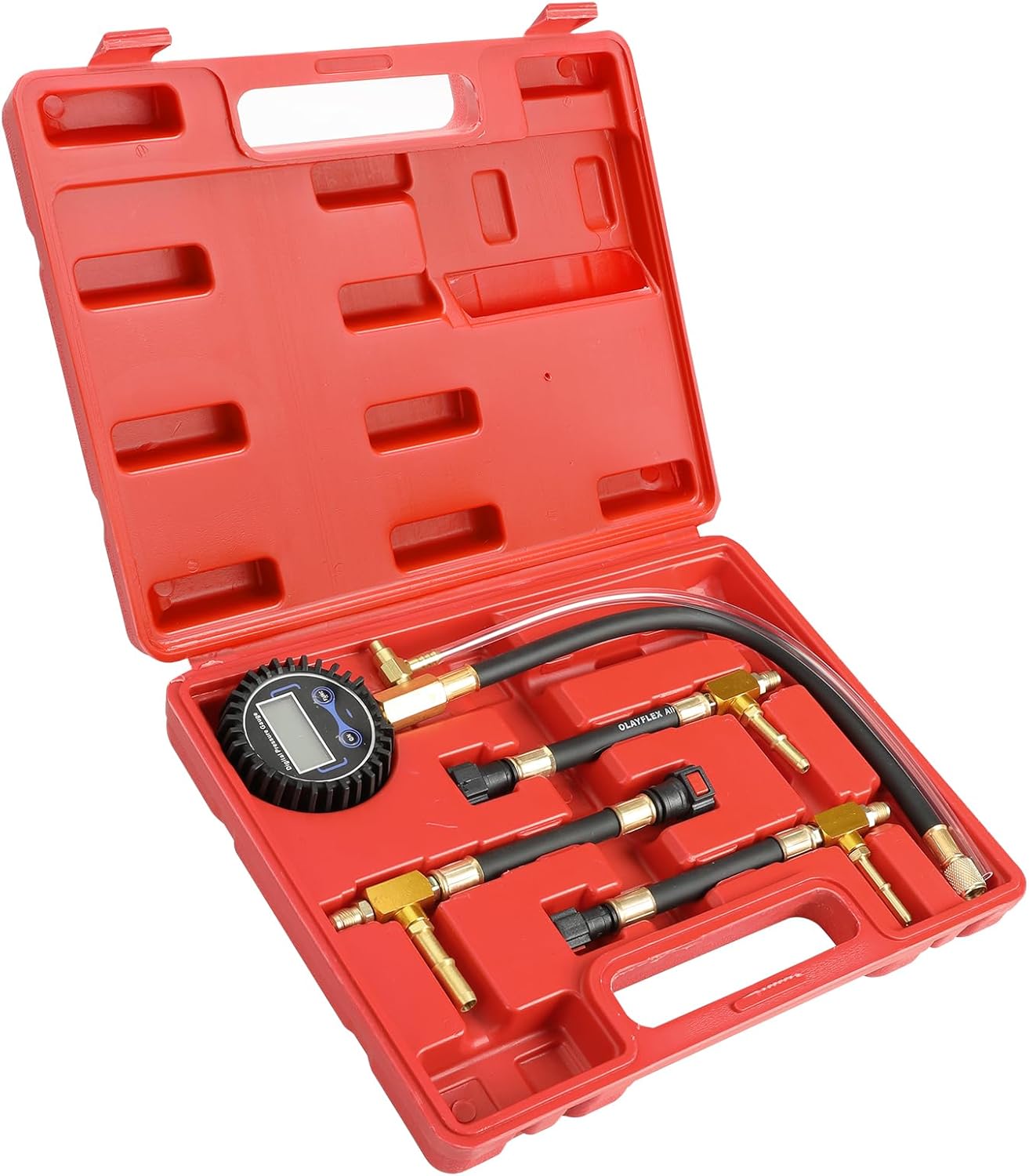 BETOOLL Pro Fuel Injection Pressure Tester Kit Gauge 0-140 PSI with 9.49,7.89,6.30 Fuel Line Fittings
