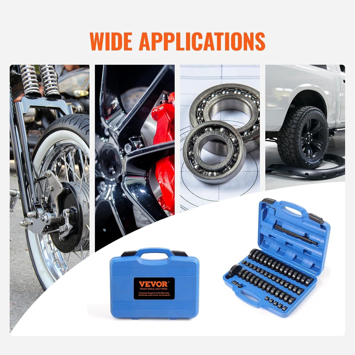 VEVOR 52PCS Custom Bushing Bearing & Seal Driver Set, Transmission Wheel Axle Bearing Race, Seal Driver Installer Remover, 18-65mm & 74mm Metric Discs Bush Removal Puller Bearing Press Tool Kit