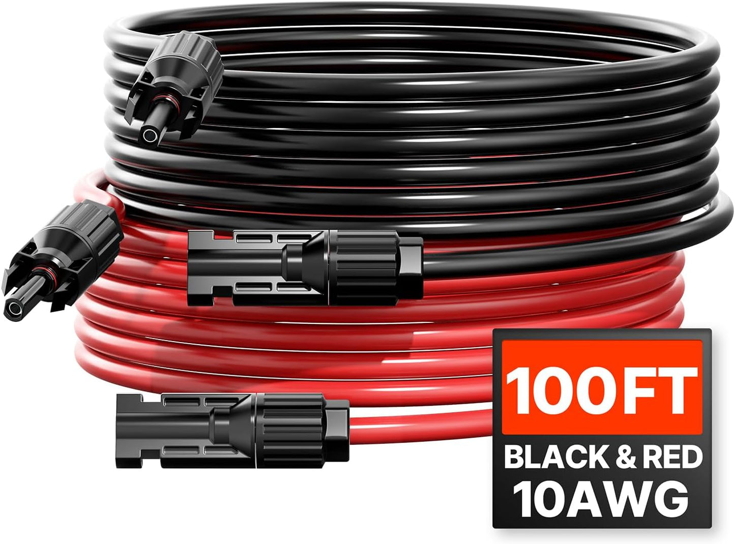 VEVOR 50FT Solar Panel Extension Cable, 10AWG Solar Extension Cable Wire with Female & Male Waterproof Connectors, 6mm² PV Cable for Home, Ship and RV Solar Panels, 50FT Black + 50FT Red (Set of 2)