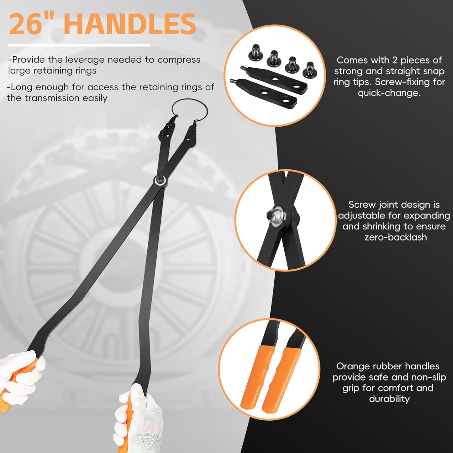 Sunluway 1489-26" Internal Retaining Ring Pliers, Large Snap Ring Pliers with Straight Tips for GM 5L40, 5L50, 6L50, 6L80 and 6L90 Transmissions, Heavy-duty Snap Ring Removal Pliers