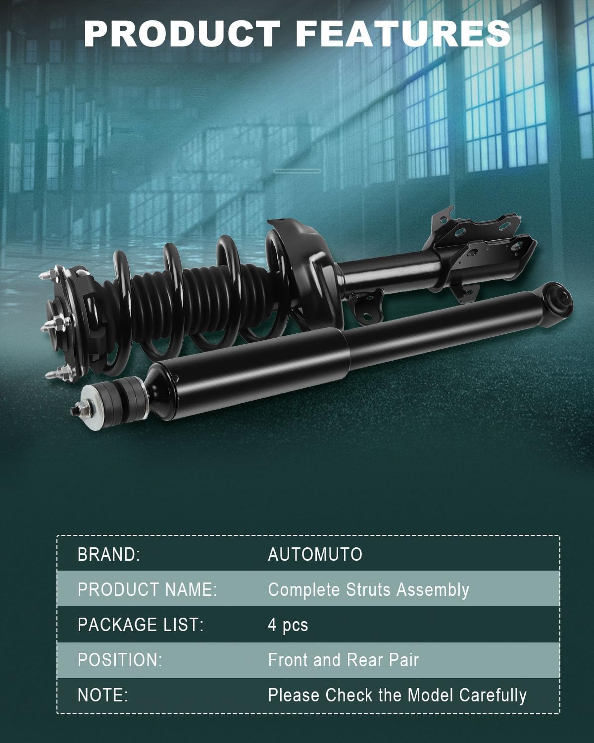 AUTOMUTO Front and Rear Pair Struts and Shocks Struts Complete Struts Assembly Fit for 2007 2008 2009 2010 2011 2012 for Acura RDX 172492 172491 37326