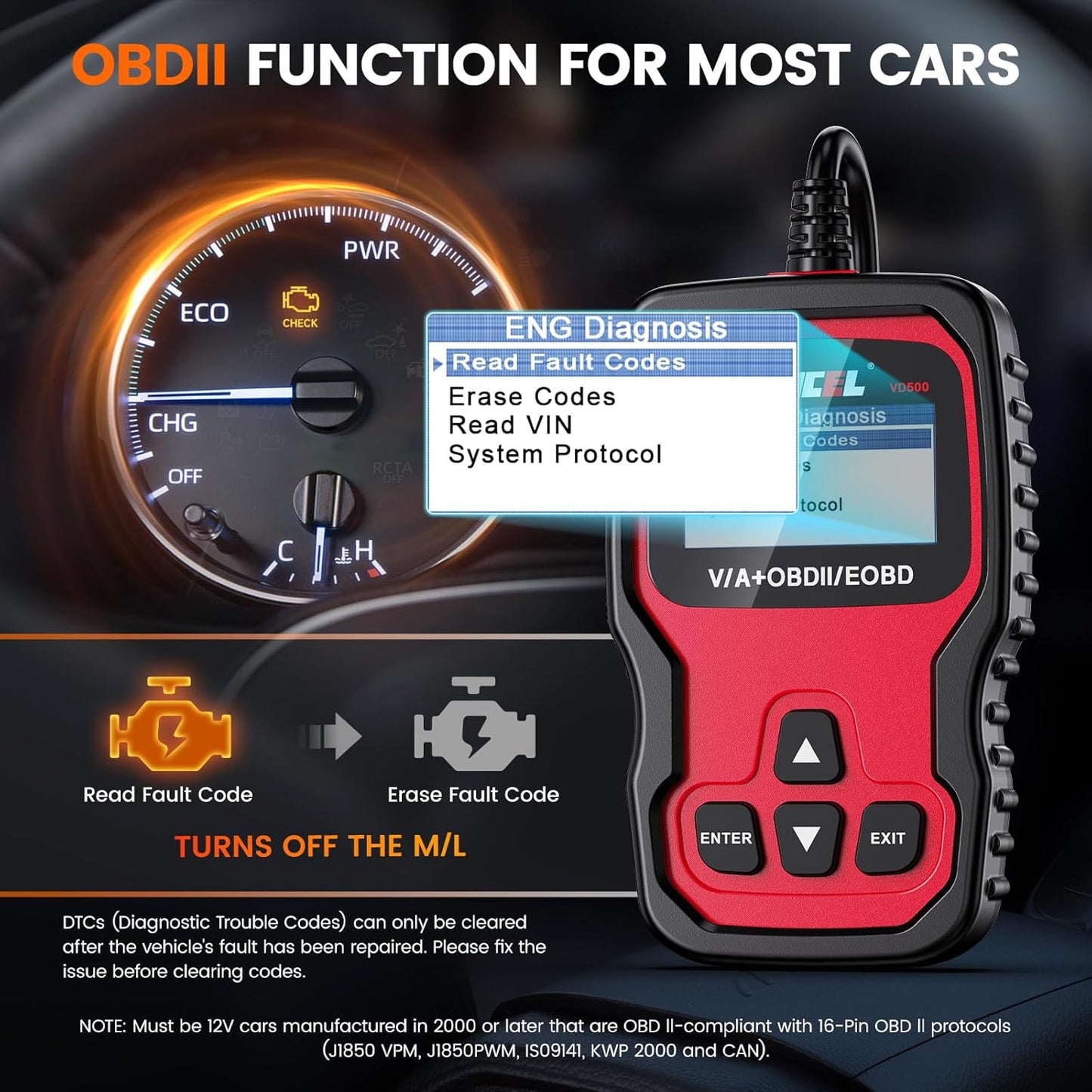 Ancel VD500 OBD2 Scanner Diagnostic Tool for Volkswagen VW Audi Skoda Seat Diagnosis Check Engine Light EPB ABS SRS Code Reader Oil Throttle Position Adaption Brake Pad Reset