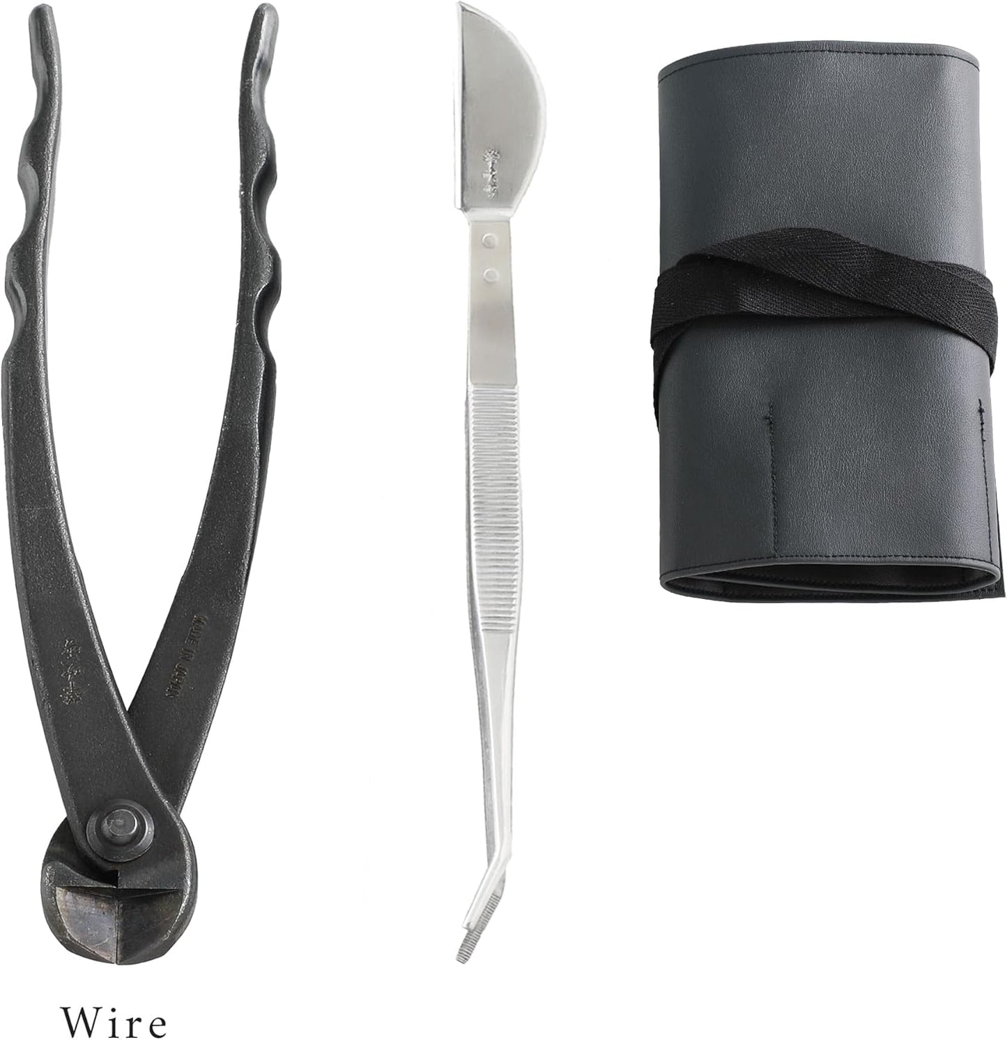 Wazakura Made in Japan 5PCS Bonsai Tool Kit with Roll Bag: Yasugi Steel Satsuki Bonsai Scissors, Concave Branch Cutter, Knob Cutter, Wire Cutter, Tweezers - 5 Tools Satsuki Set with Case