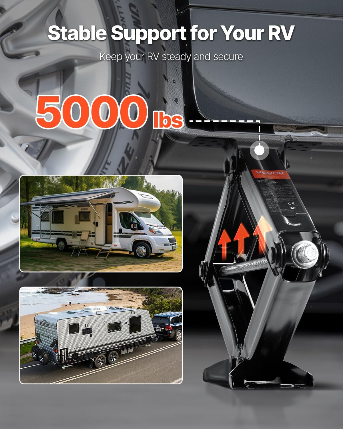 VEVOR 5000 lbs RV Scissor Jacks, 4-23.4 in RV Stabilizer Leveling Scissor Jacks, Set of 2, Heavy Duty Stabilizer Jack with Crank Handle, Socket and Bubble Levels, Not Easily Bent or Deformed