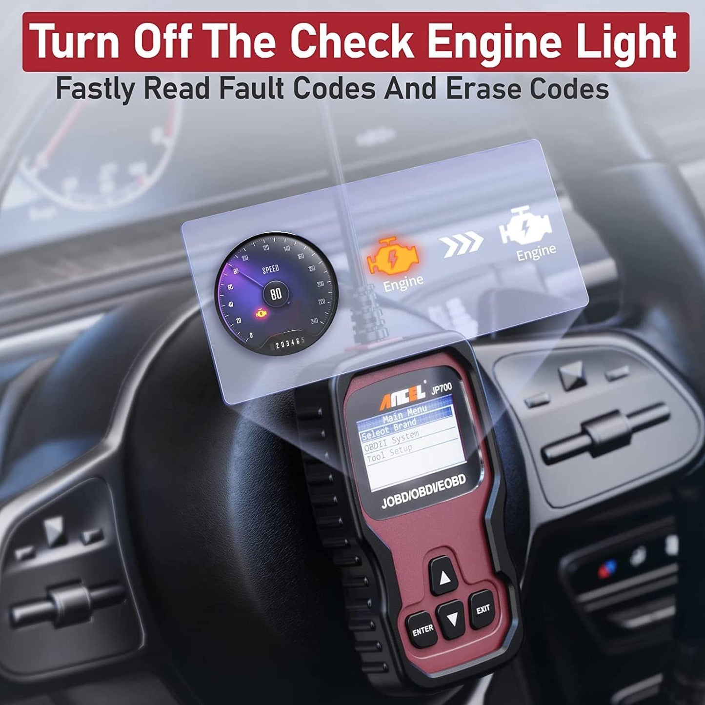 ANCEL JP700 JOBD OBD2 Japanese Car Scanner, JDM Automotive Code Reader Check Engine Light OBDII Diagnostic Scan Tool Fits for Toyota Nissan Honda Mazda Subaru Vehicle Diagnosis