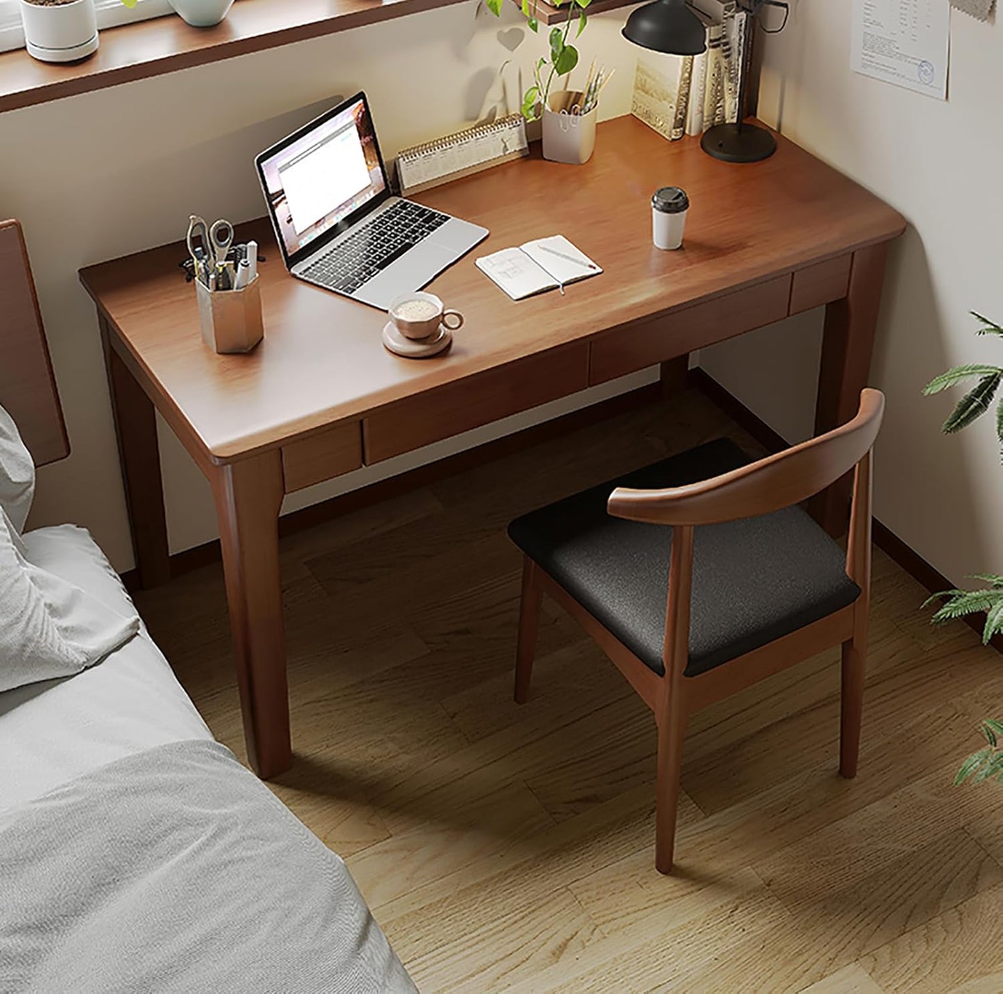 Solid Wood Desk with Drawers,Modern Home Computer Desk,Solid Wood Desk,Gaming Study Home Office Desks for Work,Suitable for Small Spaces-Easy to Assemble (White, 47.3" W x 23.63" D x 29.5" H)