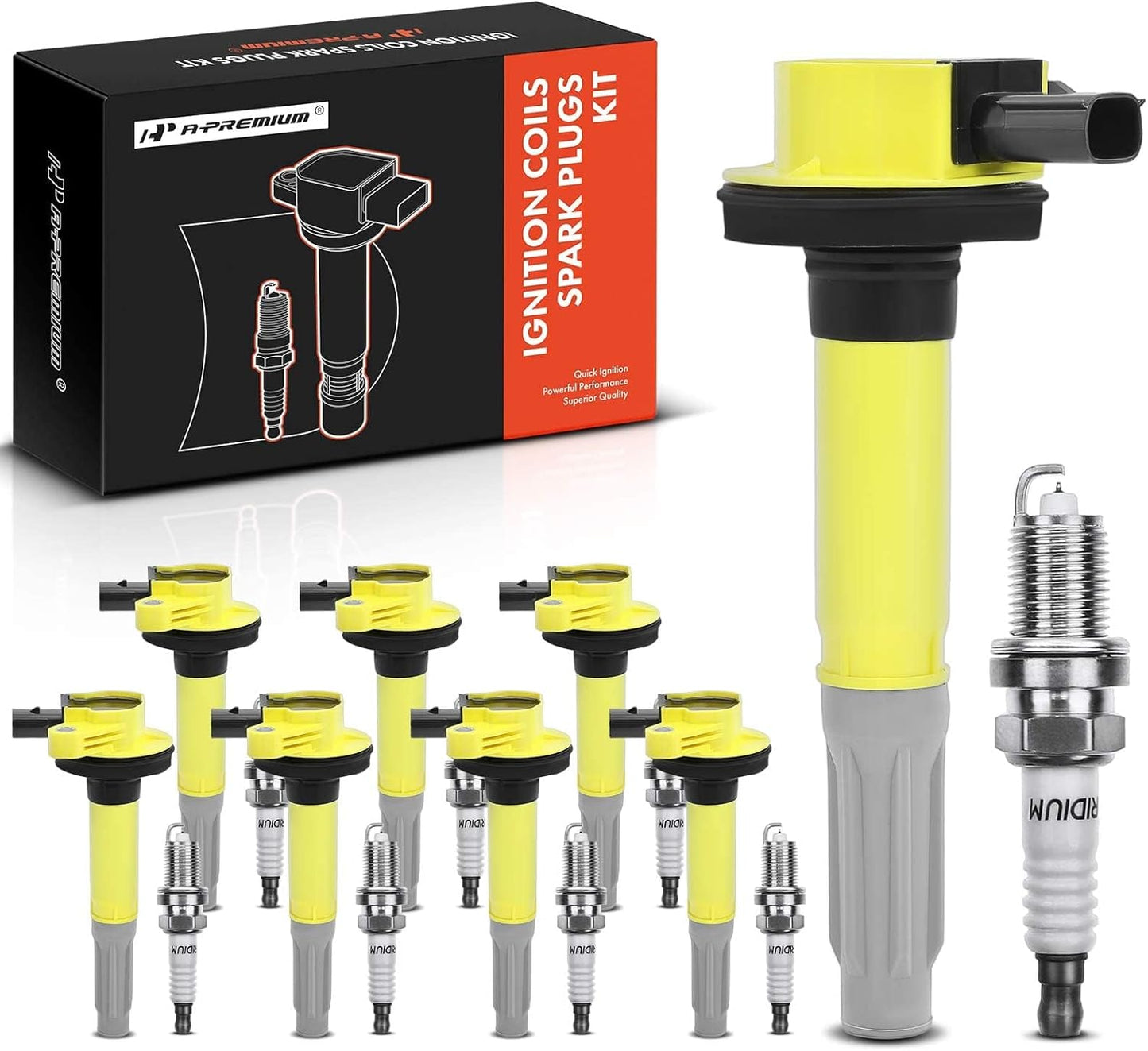 A-Premium Ignition Coils and Spark Plugs Kits Compatible with Ford F-150 F150 2011-2016, Mustang 2011-2015, 5.0L