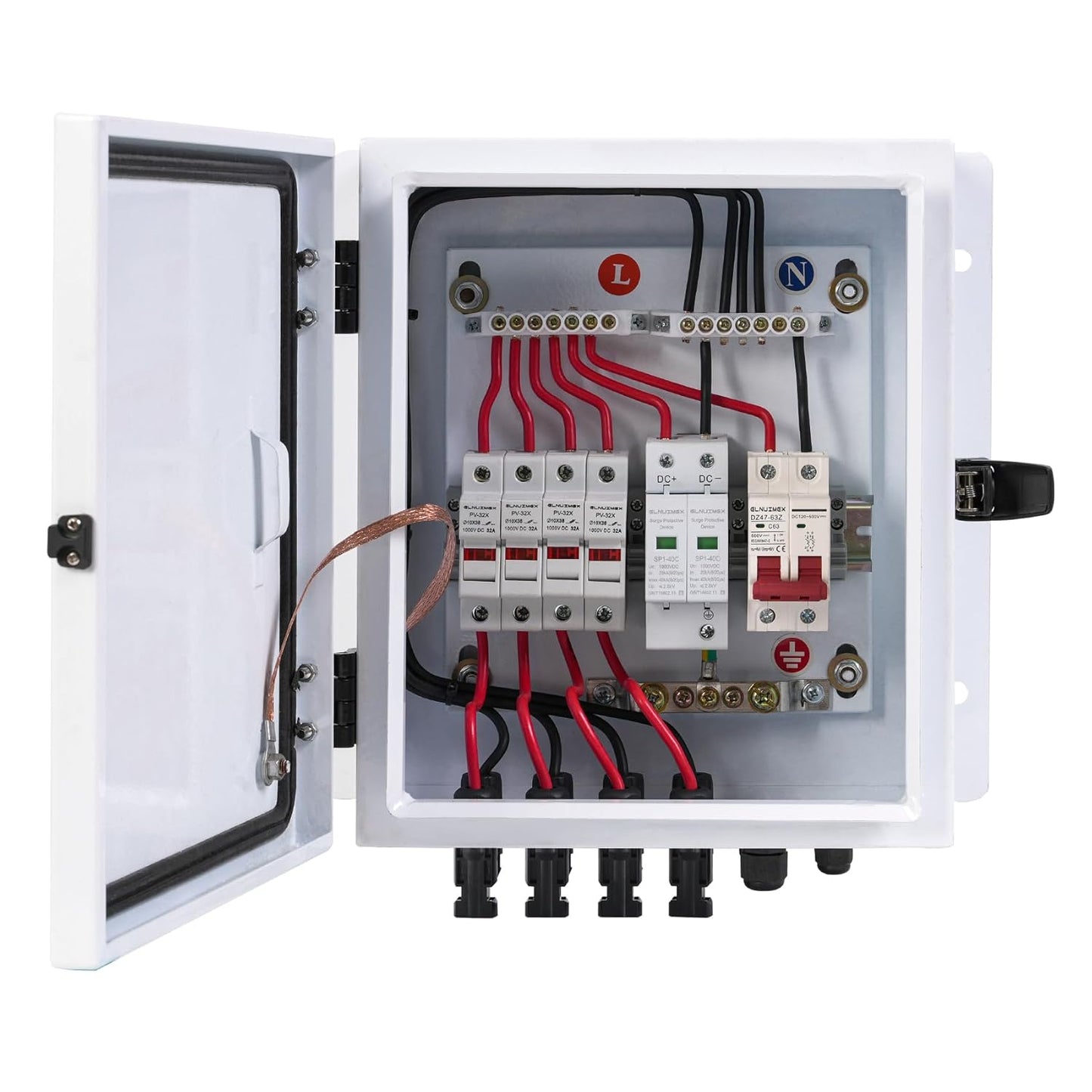 6 String Metal Solar Combiner Box, PV Combiner Box with 20A Rated Current Fuse, Surge Protective Device & 63A Air Circuit Breaker (6 String) (6 String)