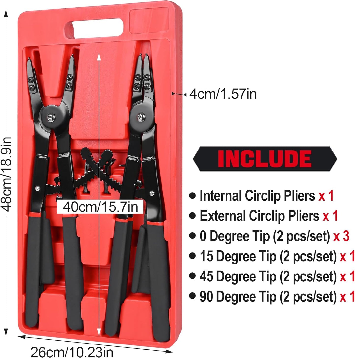 Snap Ring Pliers Set Heavy Duty - 2 PCS Large Heavy Duty Snap Ring Circlip Pliers ,16" Internal External Circlip Pliers Set with 45° 90° Tips