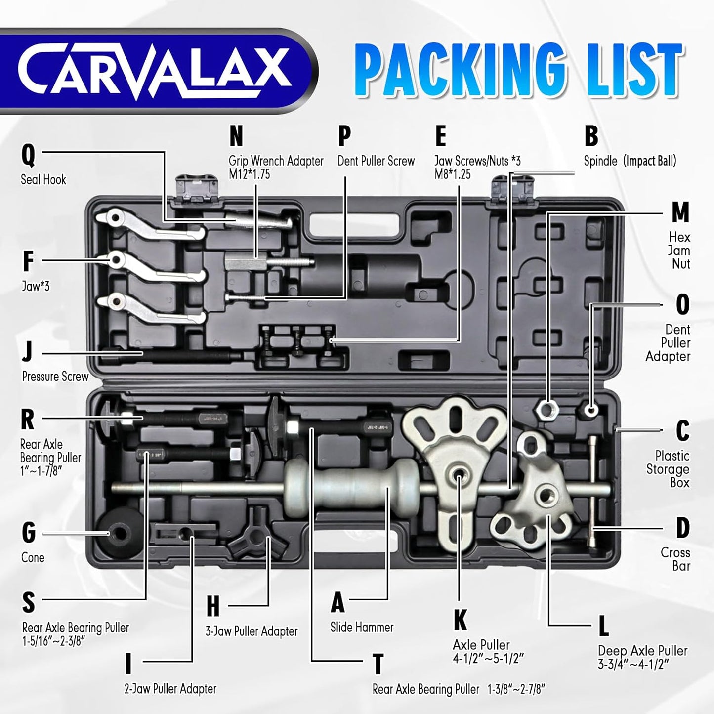 12-Way Slide Hammer Puller Set, Front Wheel Hub Bearing & Rear Wheel Axle Remover Puller Set, 23PCS Tool Kit for Dents and Dings Repair with Black Carry Box