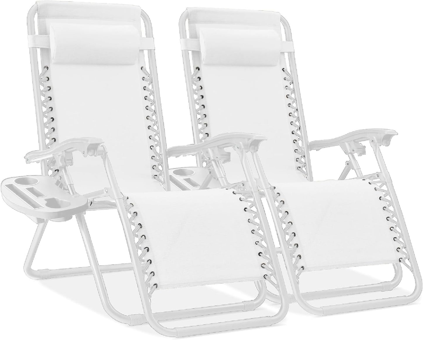 Best Choice Products Set of 2 Adjustable Steel Mesh Zero Gravity Lounge Chair Recliners w/Pillows and Cup Holder Trays - Black
