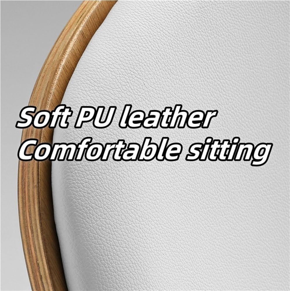 Arm Chair, Comfy Shell Chair, Wood Lounge Chair, Side Chair with PU Leather Mat and Back, Corner Chair for Living Room, Bedroom, Office(White)