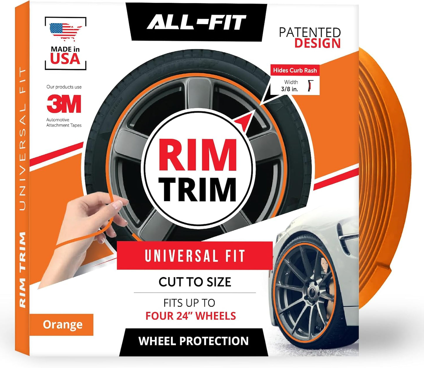 All-Fit Automotive Rim Trim – Durable DIY Car Exterior Accessories for Curb Rash Protection – Fits Up to Four 24” Wheels – Flexible, Durable Wheel Rim Protector (3/8″ width/Red)