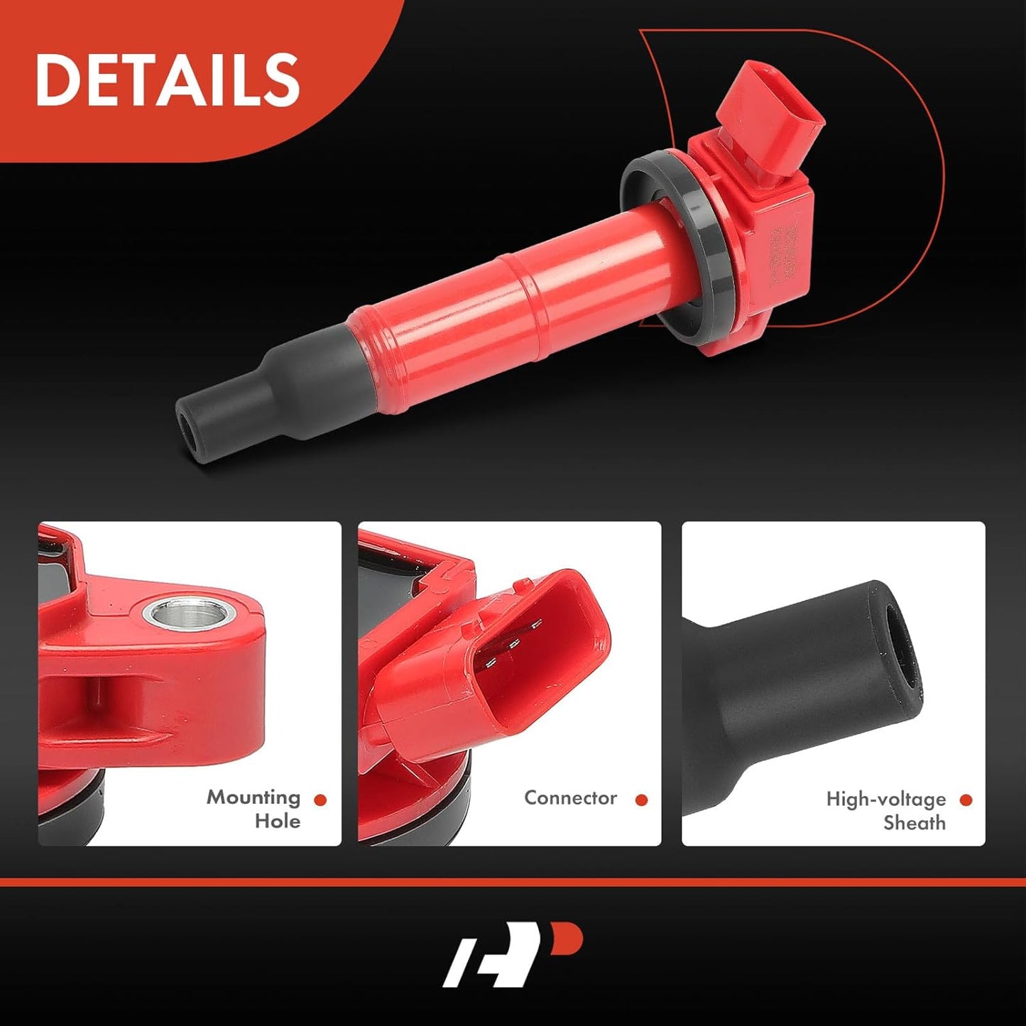 A-Premium (Red) Engine Ignition Coil Pack Compatible with Toyota Camry 2002-2011, RAV4 2001-2008, Corolla 2009-2010, Highlander, Matrix, Solara & Scion tC, xB & Lexus HS250h & Pontiac Vibe, 4-PC Set