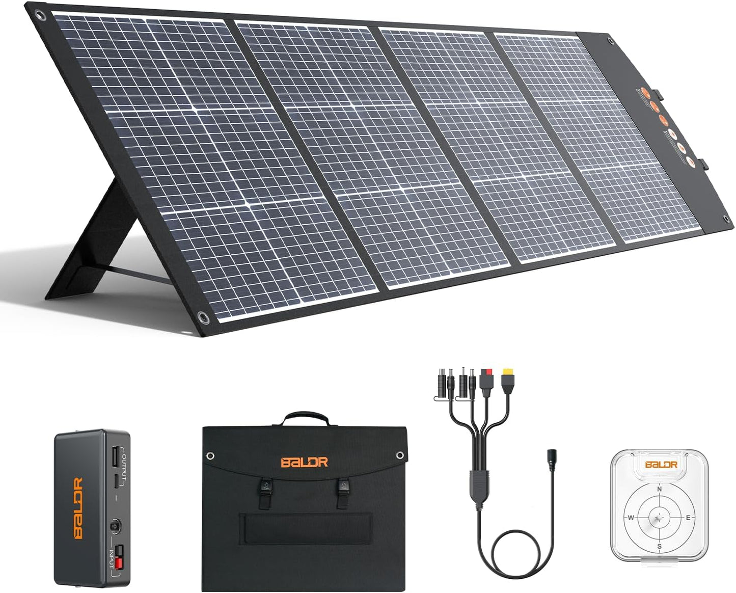 BALDR 120W Portable Solar Panel for Jackery/ECOFLOW/Flashfish/ROCKPALS Power Station Generator, Foldable Solar Cell Charger with USB Ports & PD Output for Camping, Off Grid Living. Black