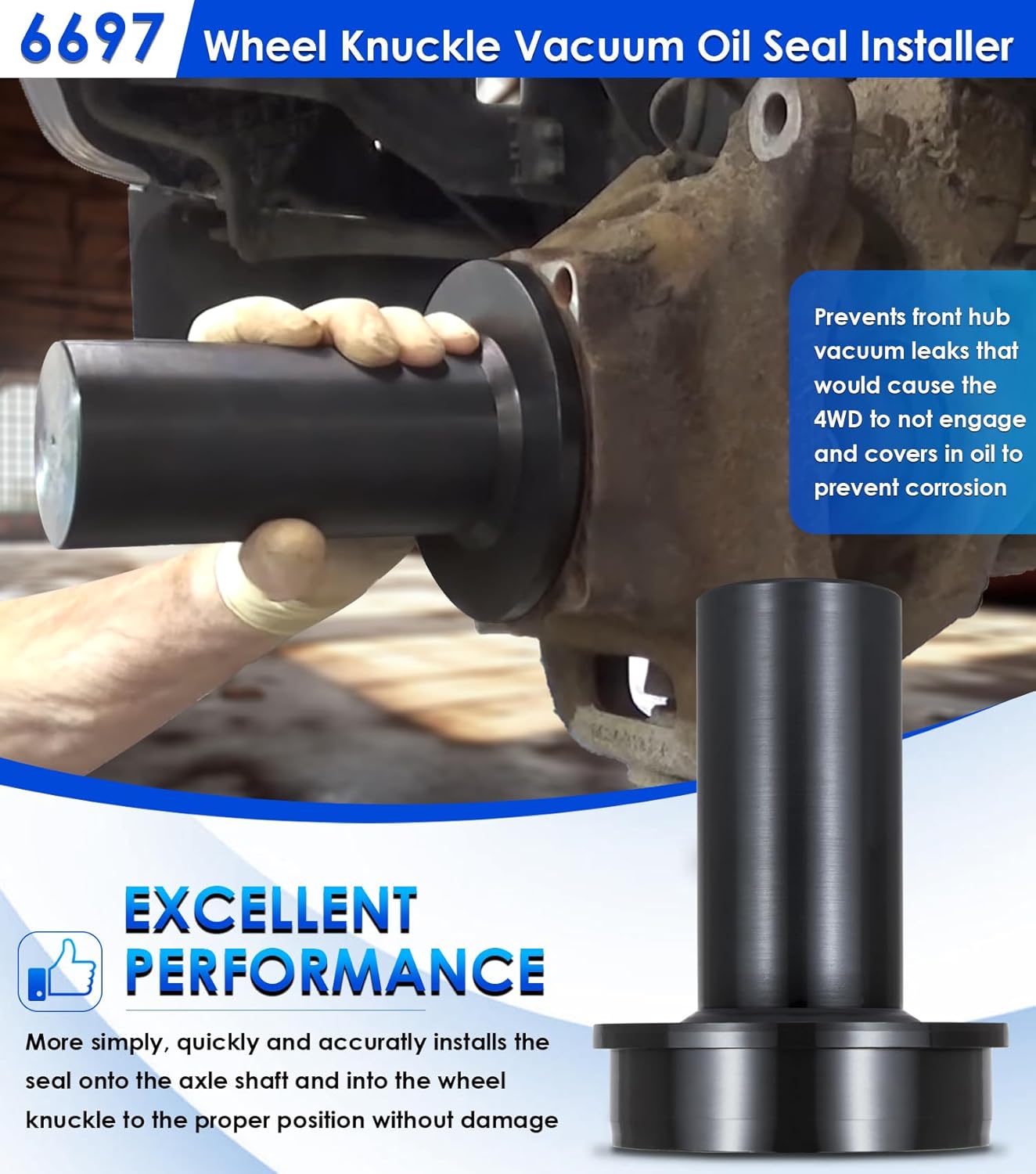 6697 Wheel Knuckle Vacuum Oil Seal Installer Tool for Ford 2005-2019 F-250 F-350 Axle Tools, Axle Shaft Seal Installer Tool