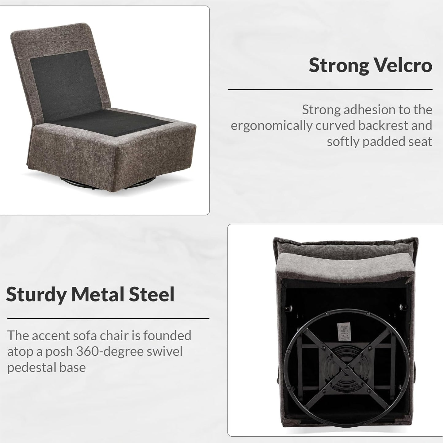 360°Swivel Accent Chair,Fabric Living Room Chairs Comfy Accent Chair with Solid Metal Base, Swivel Chairs for Living Room & Bedroom,Dark Gray
