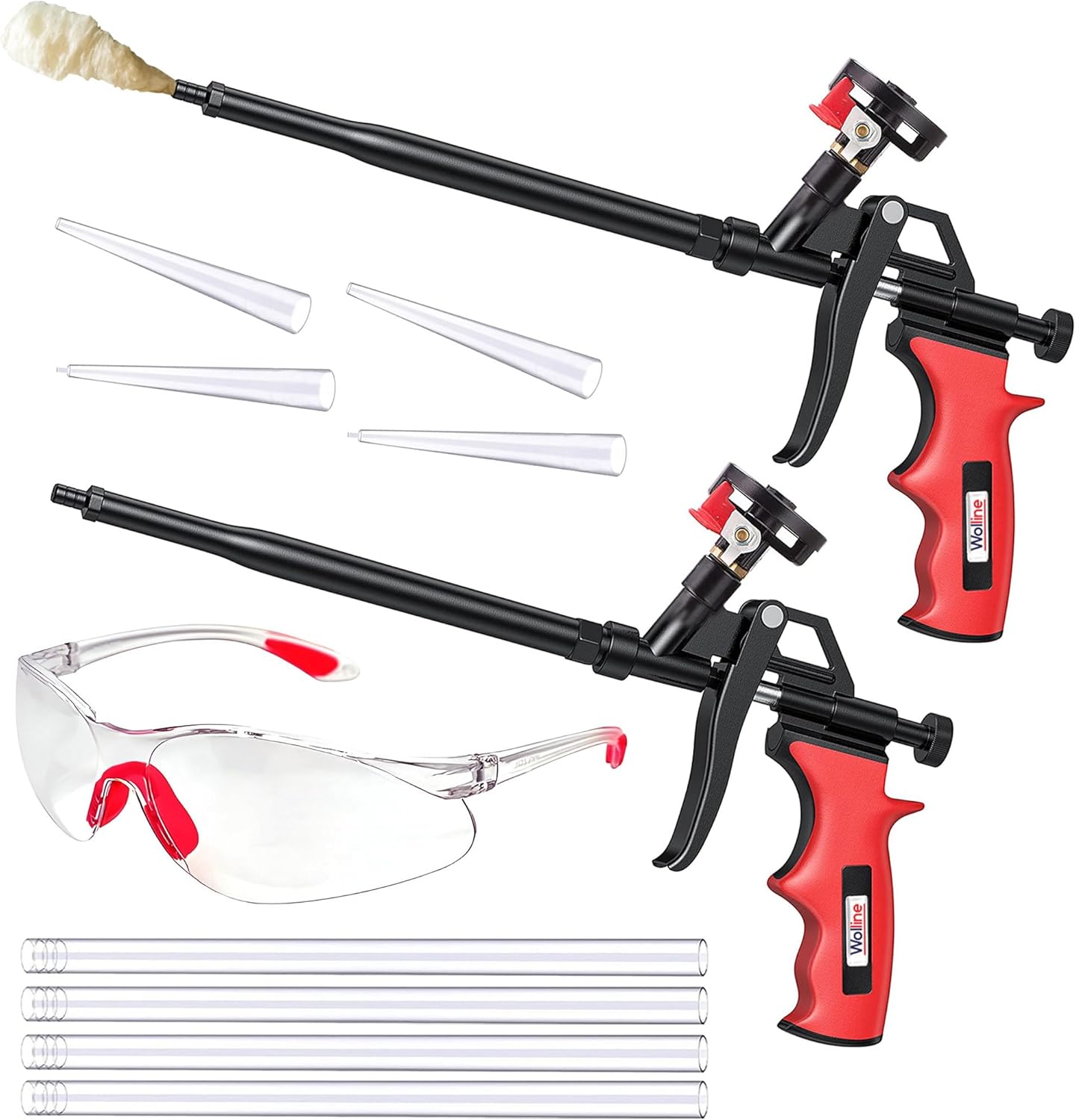 Spray Foam Gun, Wolline (12 Foam Gun + 48 Nozzle) Spray Foam Insulation Gun, Teflon-Coated Professional Expanding Spray Foam Applicator, Foam Dispensing Gun, Insulating Foam Applicator Red - 12 Pack