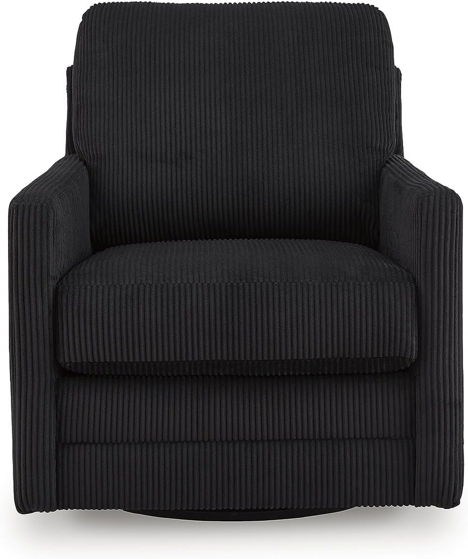 Signature Design by Ashley Icaman Modern Indoor Swivel Upholstered Chair with Reversible Cushions, Black