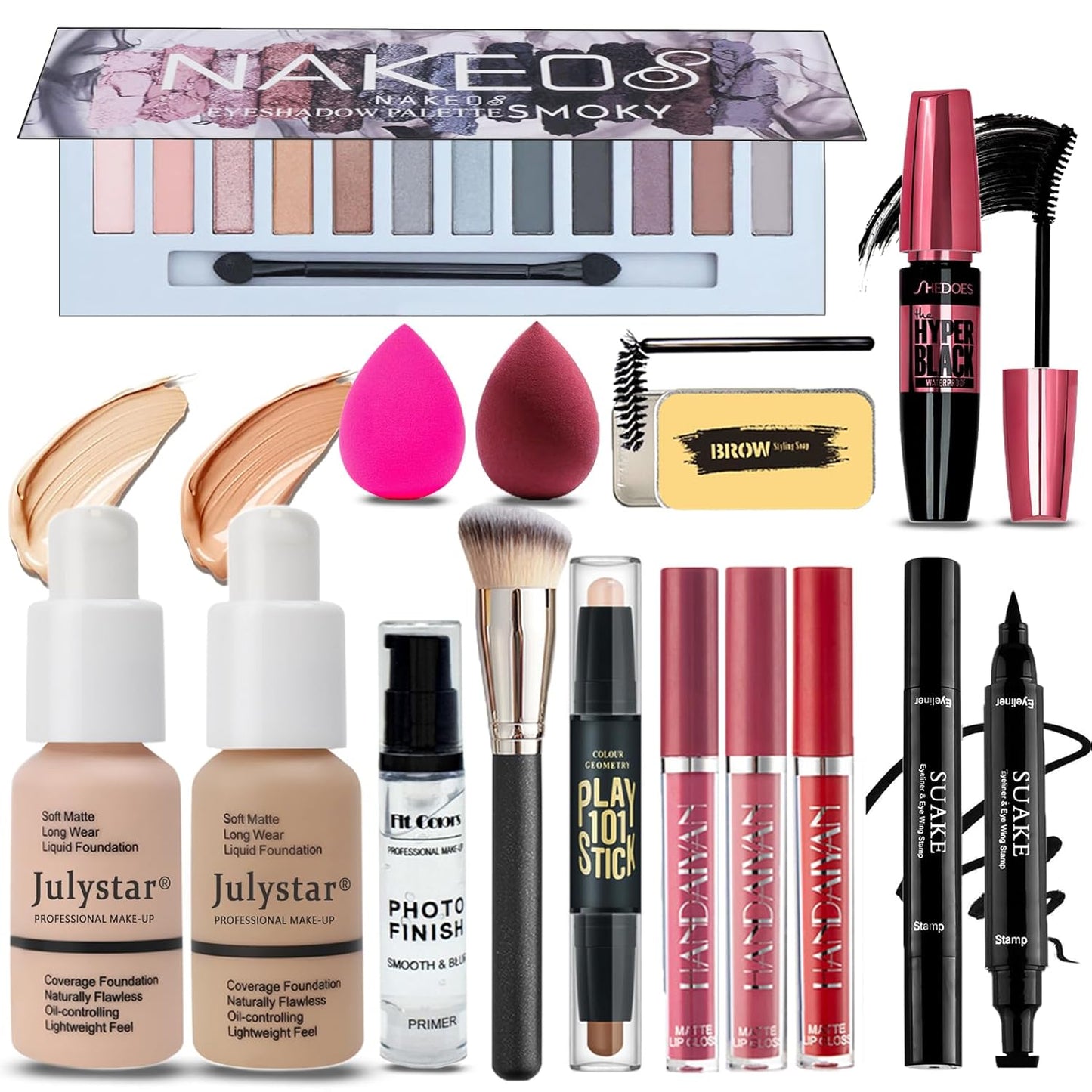 All in One Makeup Kit for Women Full Kit, Makeup Set 12 Colors Eyeshadow, Foundation & Primer, Lipsticks, Eyeliner, Mascara, Contour Stick, Brow Soap, Brush & Sponge, Make Up Gift Set for Women, Teens