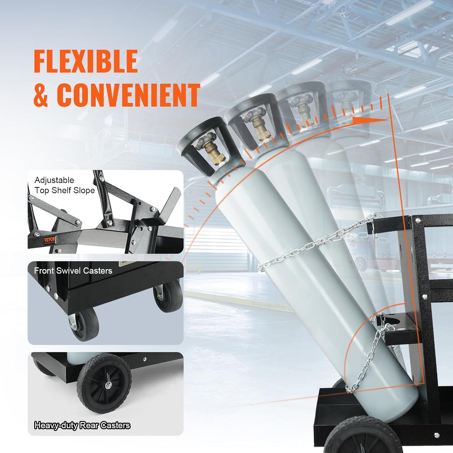 VEVOR Welding Cart, 2-Tier 4 Drawers with 265LBS Static Weight Capacity, 360° Swivel Wheels, Tank Storage Safety Chains, Heavy Duty Rolling MIG Welder Cart for Mig Welder and Plasma Cutter