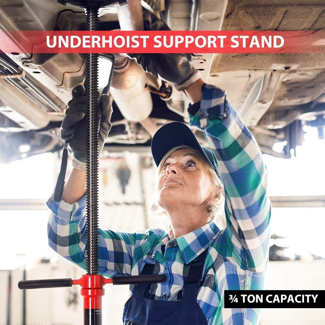 SPECSTAR Under Hoist Support Stand 3/4 Ton Jack Stand, 1650Lbs Capacity, Adjustable 52-76 Inch Height, 12 Inch Diameter Base for Vehicle Lifting & Support