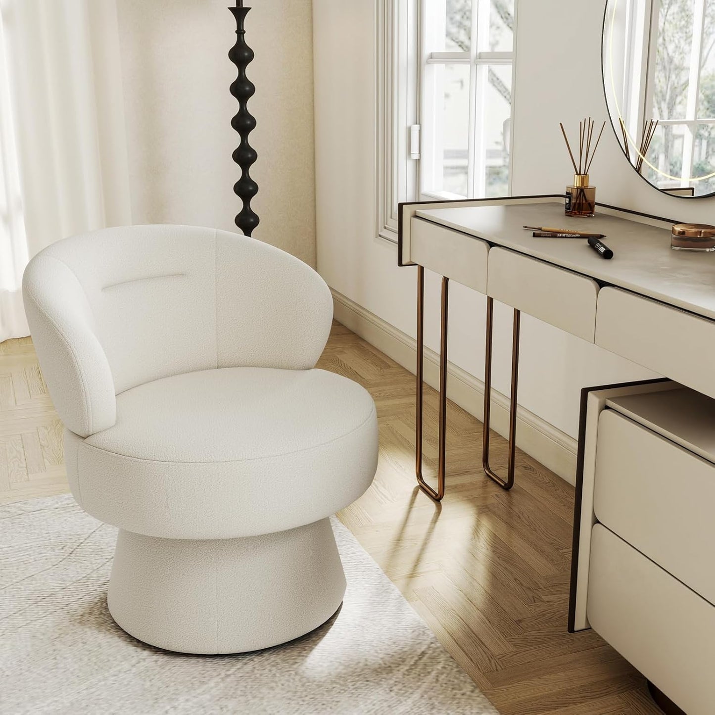 360° Swivel Accent Chairs Set of 2, Modern Chenille Upholstered Boucle Dining Chair with Back, Vanity Chair Accent Armchair Side Chairs for Dining/Living Room, Bedroom, Gray