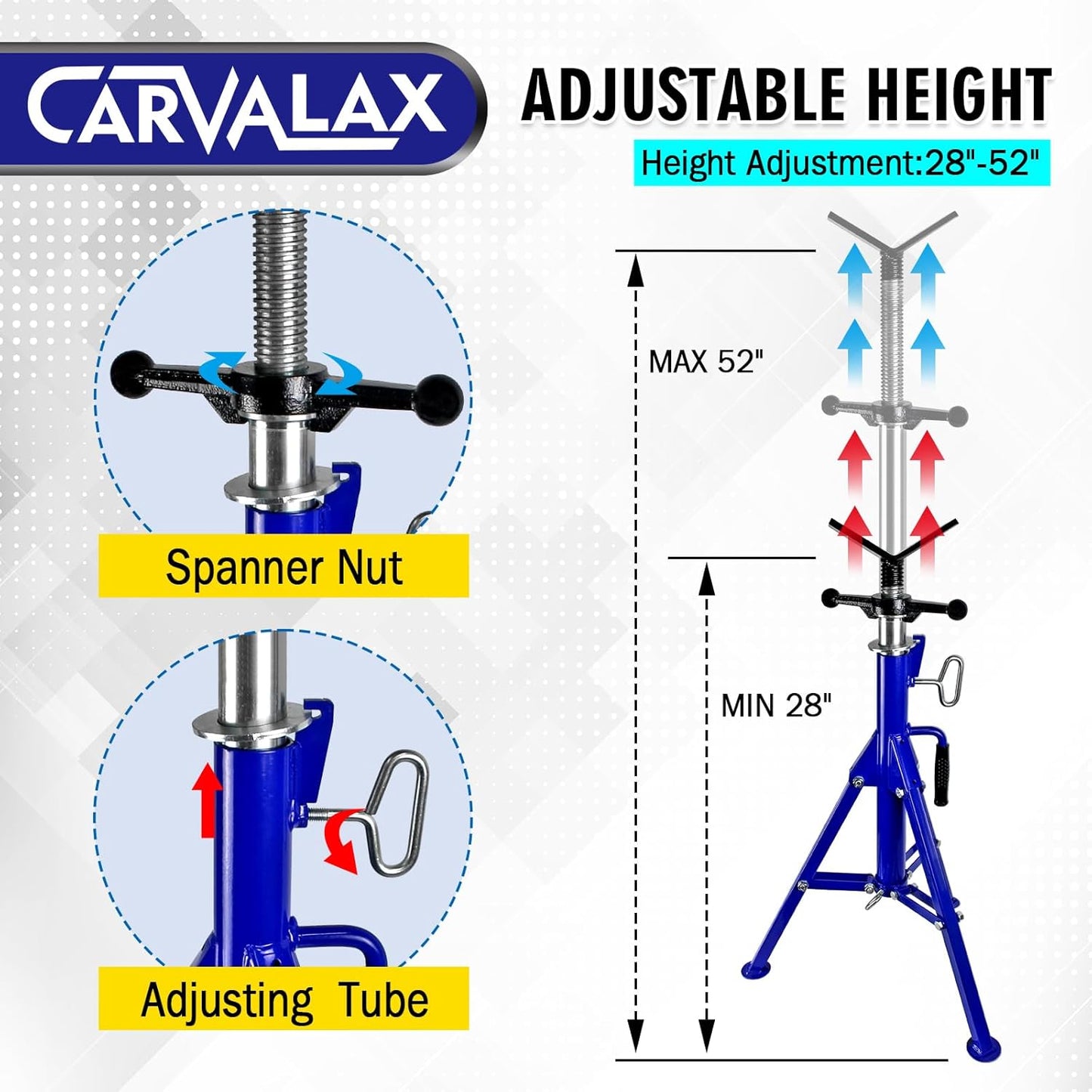 V-Head Pipe Jack Stand, 28"-52" Adjustable Height Pipe Stand Fits 1/2" - 12" Pipe Capacity w/ 2500LB Load Capacity, Steel Jack Stand with Portable Folding Legs