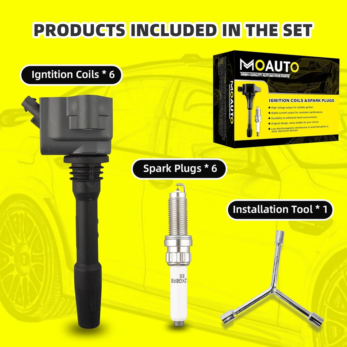 Set of 6 Ignition Coils Pack UF750 12138643360 & 6 PCS Iridium Spark Plugs Compatible with BMW 340i GT 540i X3 740i 640i xDrive M240i X4 Mini Cooper Clubman - 1.5L 3.0L L3 L6