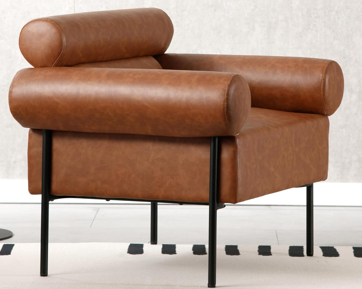 VESCASA Faux Leather Oversized Chair Accent Chair Arm with Metal Legs, 28" W Comfy Side Chair with Padded Back, Modern Upholstered Chair with 8.5" T Seat for Living Room/Reading, Brown