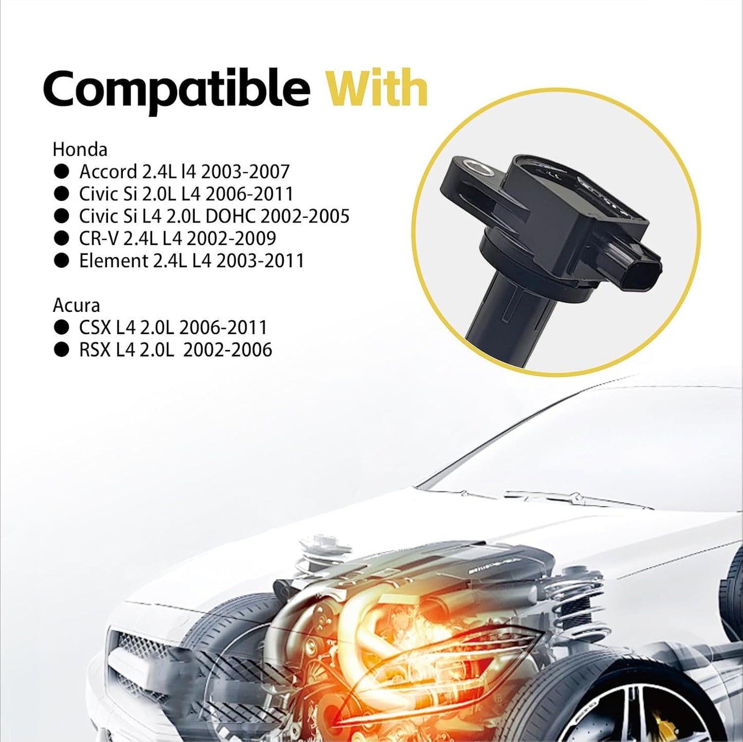 4 PCS Ignition Coil Pack Compatible with Honda CR-V Civic Element Acura CS 2.0L 2.4L OEM 30520-PNA-007 UF583 UF311