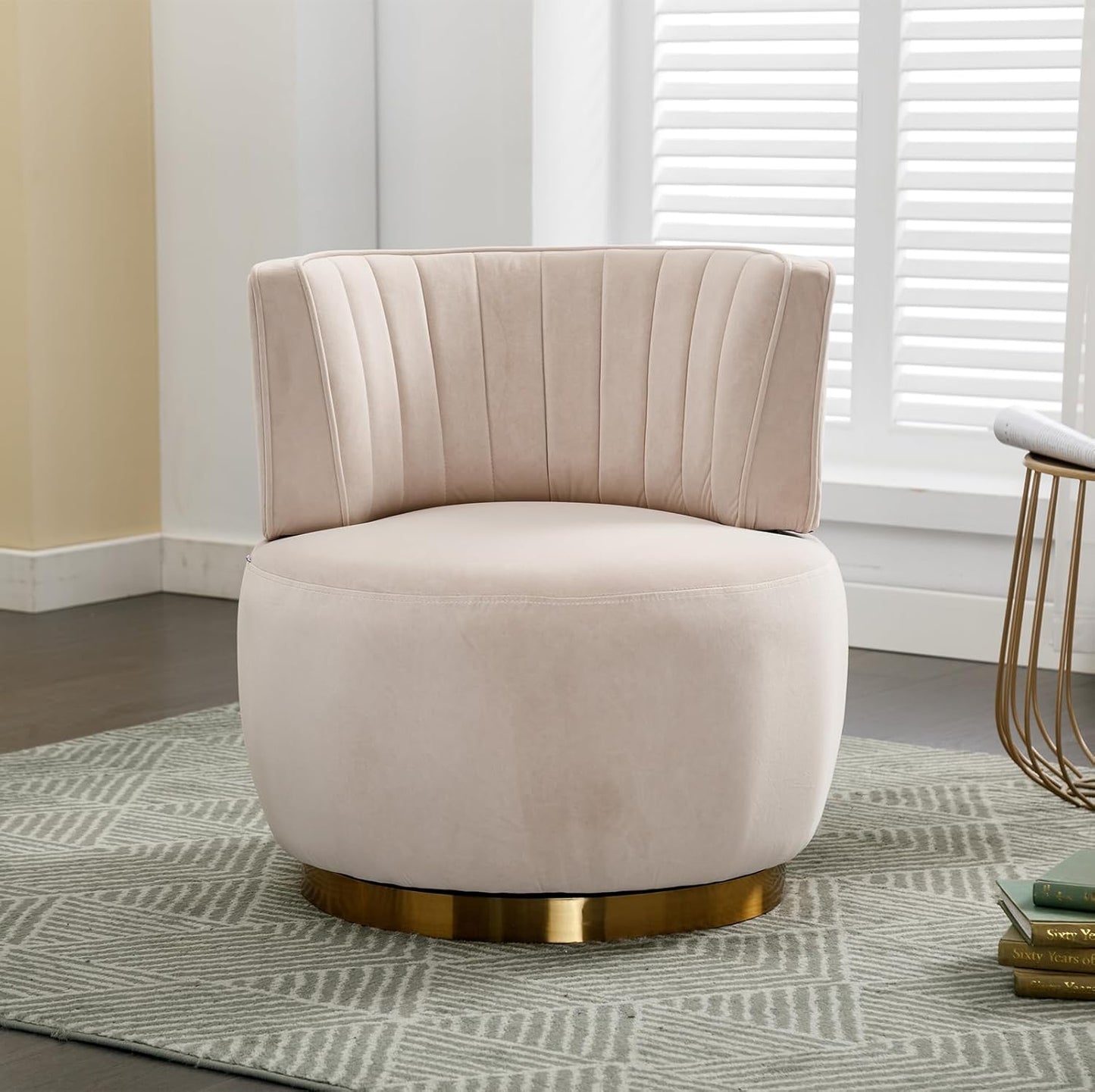 Velvet Swivel Barrel Chairs Set of 2, Upholstered 360-Degree Swivel Accent Armchair, Modern Comfy Round Leisure Sofa Chair for Small Living Room, Bedroom, Nursery Room, Lounge, Office, Olive